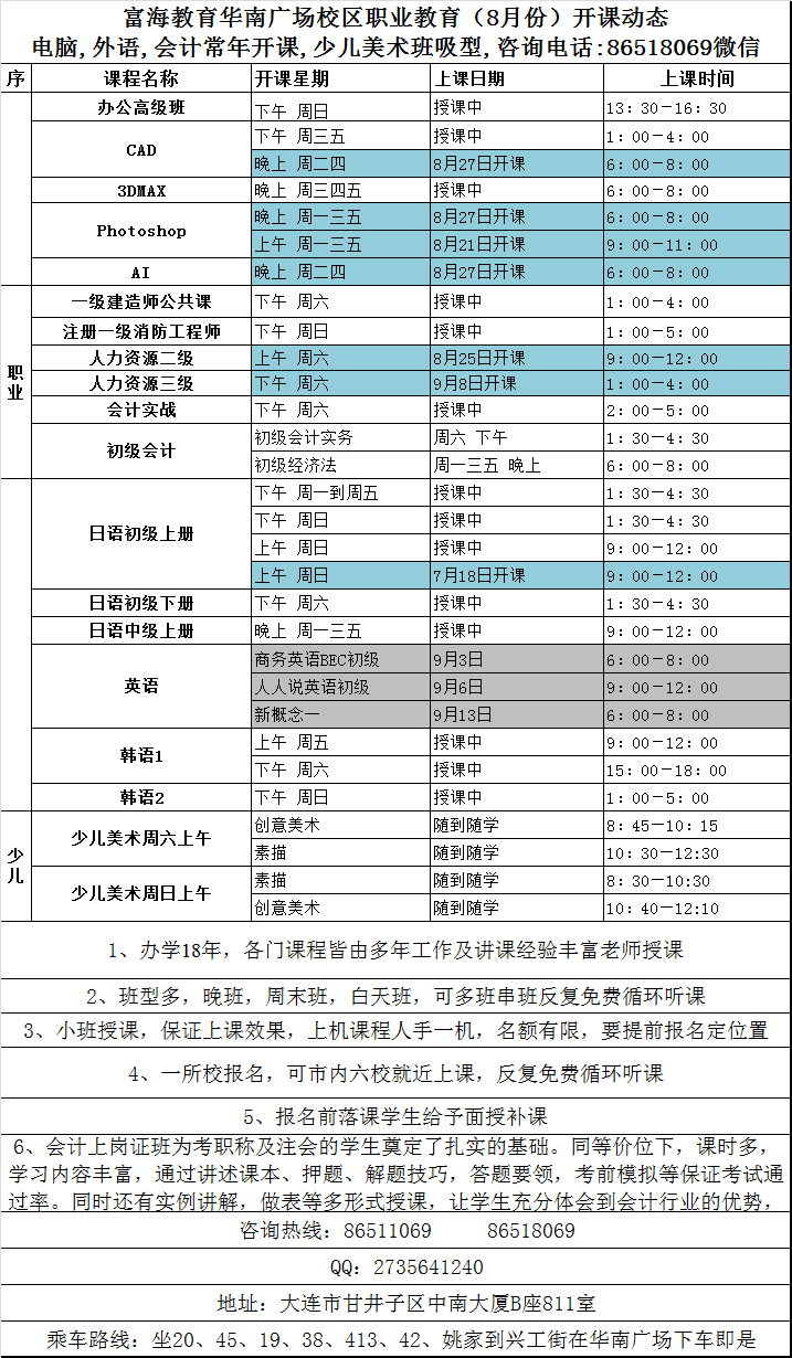 华南校区·电脑外语会计专升本课程·2019年8月最新开课动态