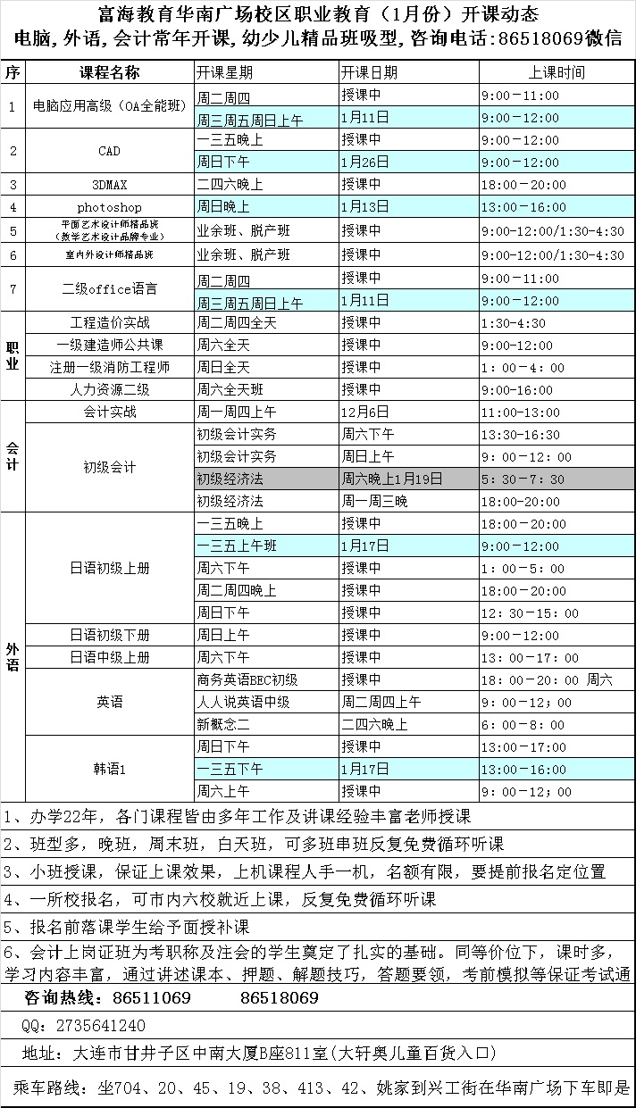 华南校区·电脑外语会计专升本课程·2019年1月最新开课动态